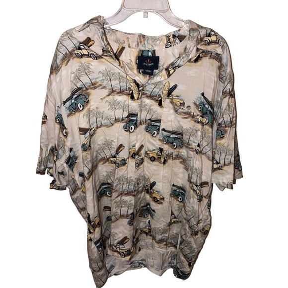 Ivy Crew Other - Ivy Crew Mens XL Tropical Beach Surf Car Print Viscose Rayon Button Up Shirt Tan